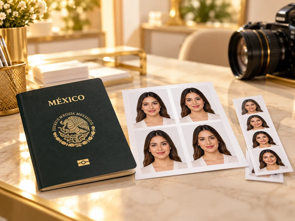 Fotografías de identificación junto a un pasaporte mexicano.